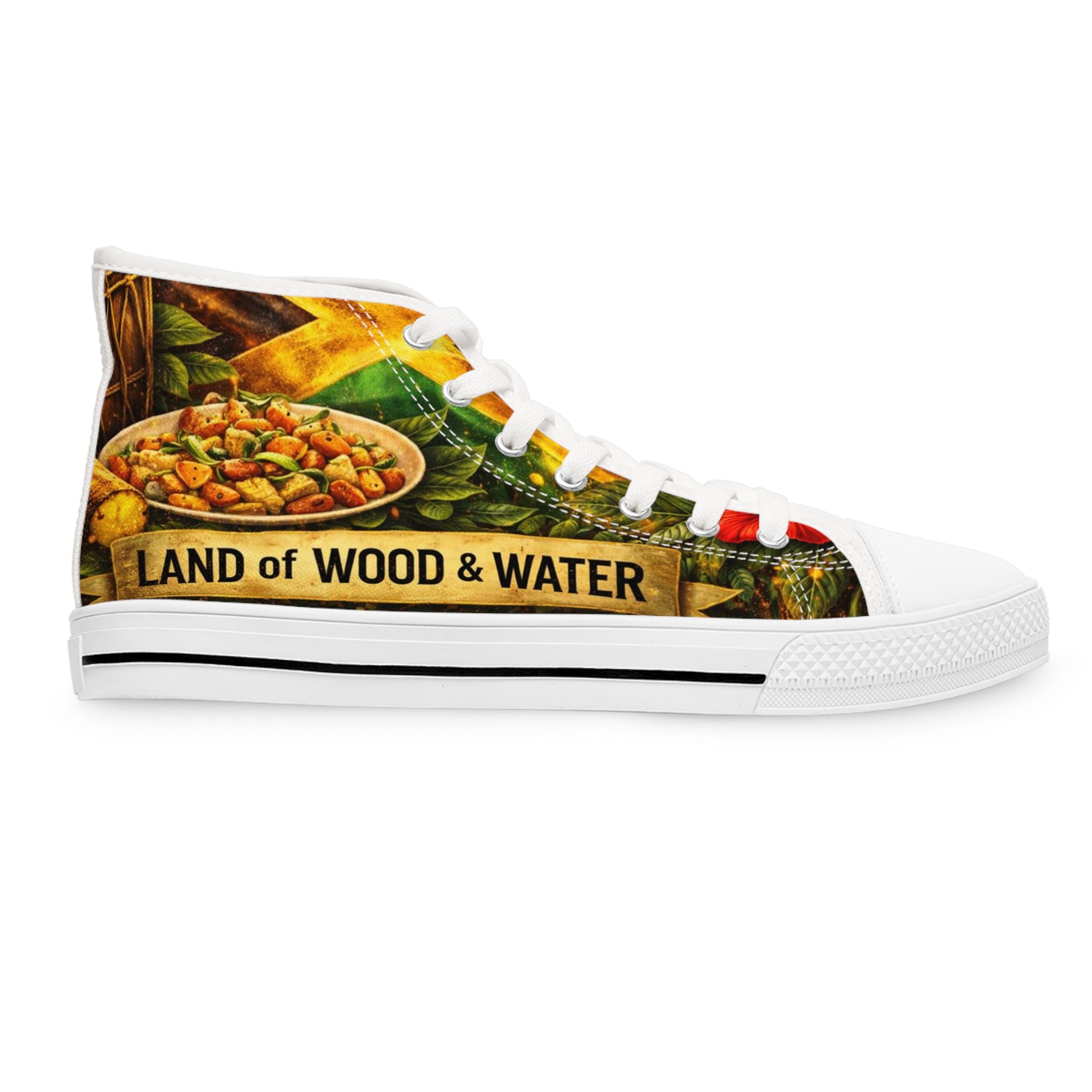 Women's High Top Sneakers — Jamaican Flag Reggae Floral Design