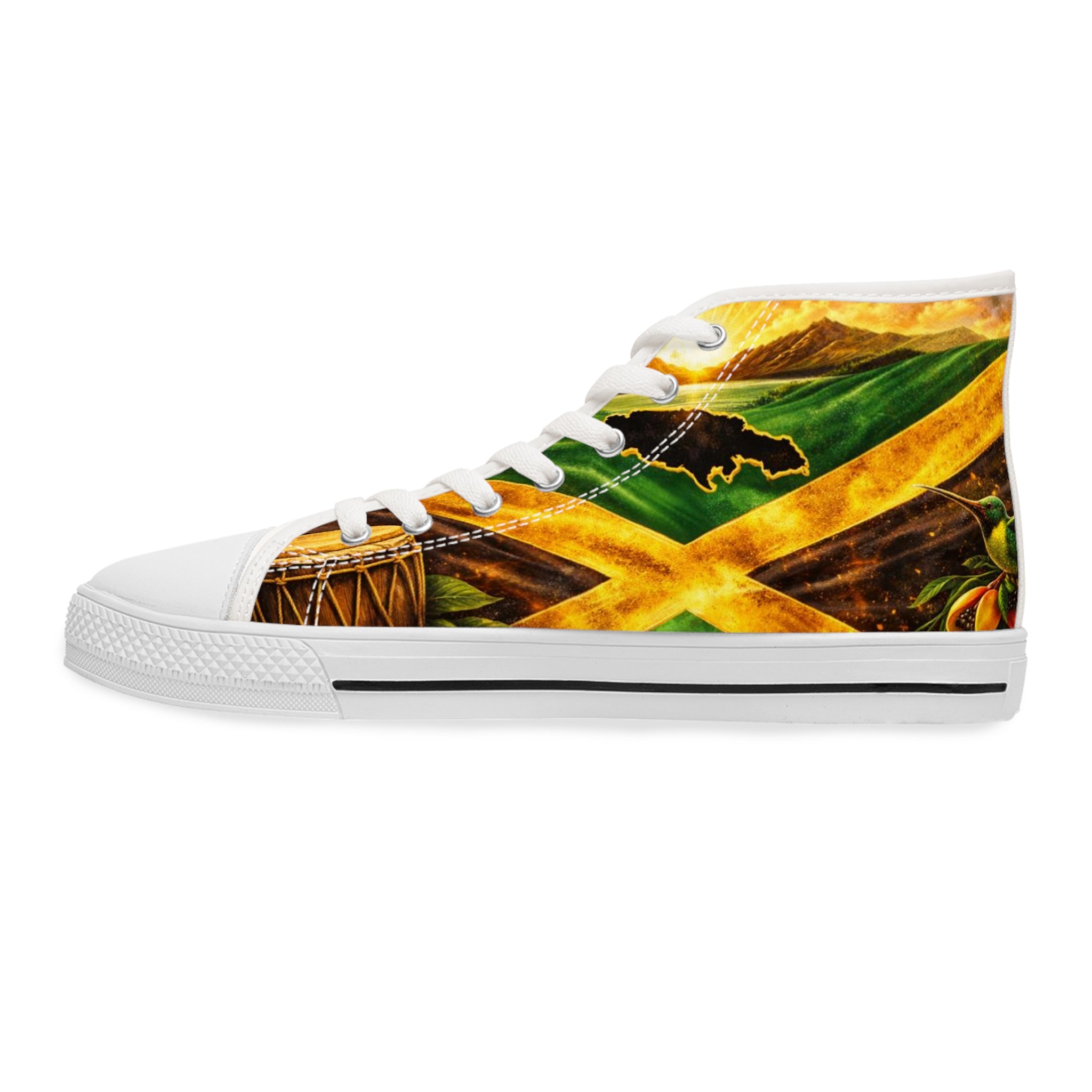 Women's High Top Sneakers — Jamaican Flag Reggae Floral Design