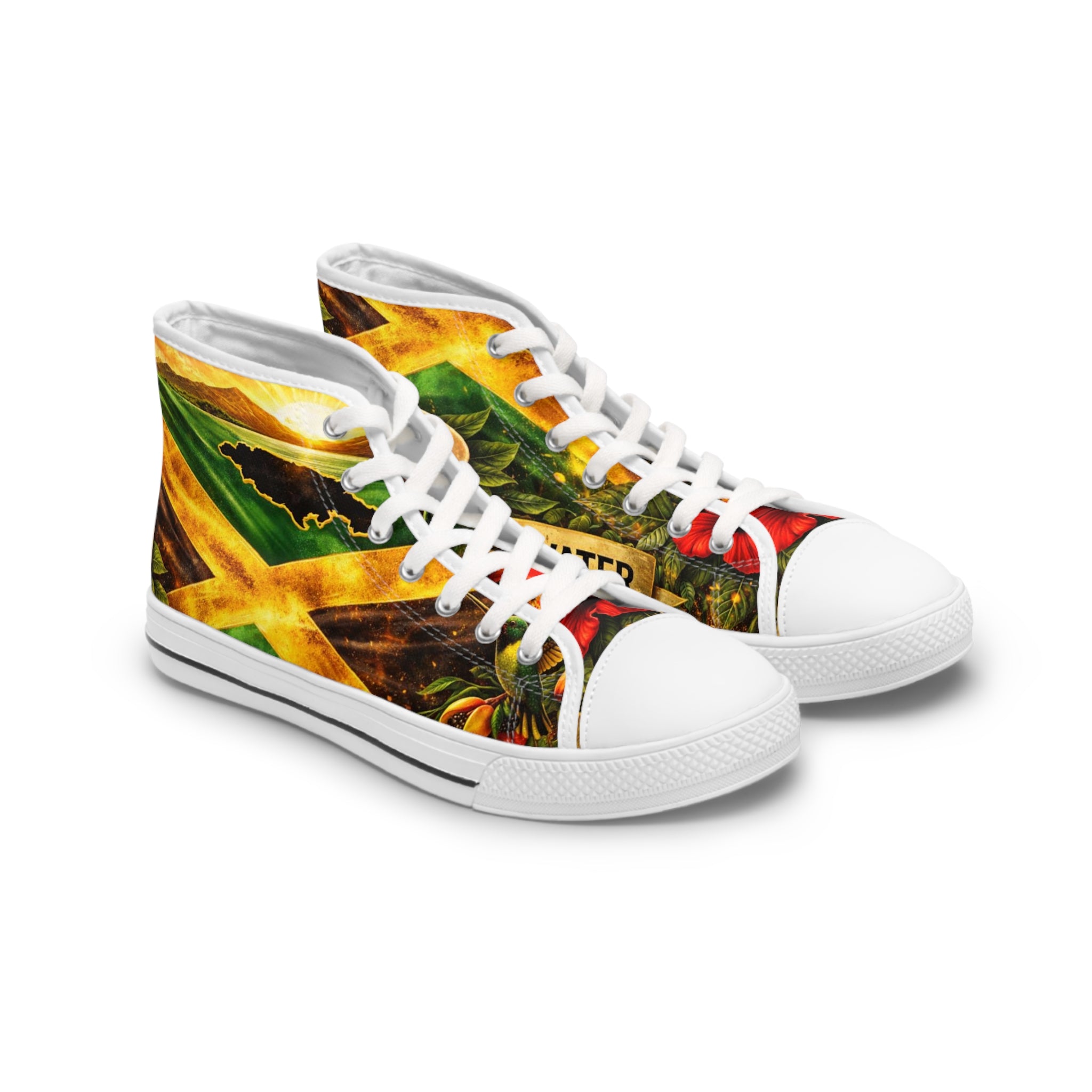 Women's High Top Sneakers — Jamaican Flag Reggae Floral Design