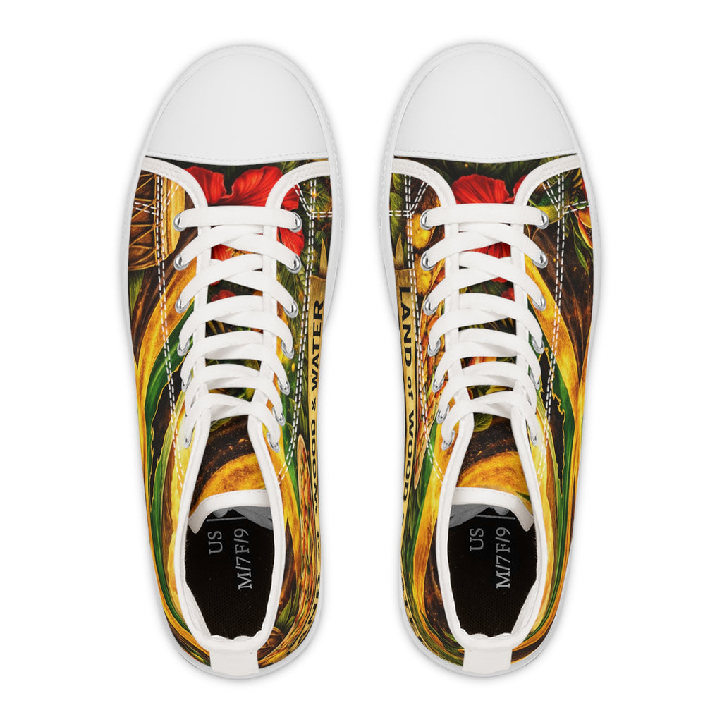 Women's High Top Sneakers — Jamaican Flag Reggae Floral Design