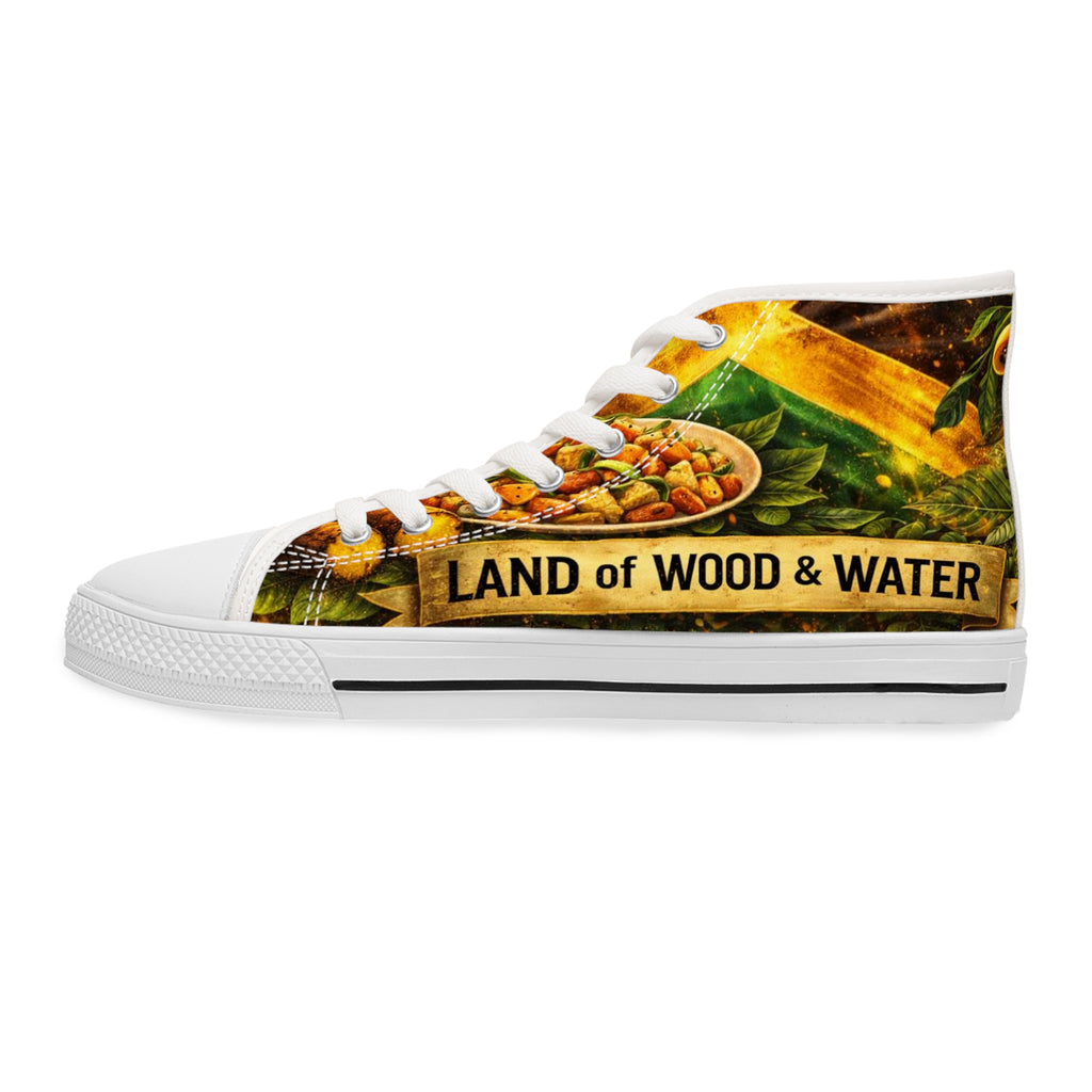 Women's High Top Sneakers — Jamaican Flag Reggae Floral Design
