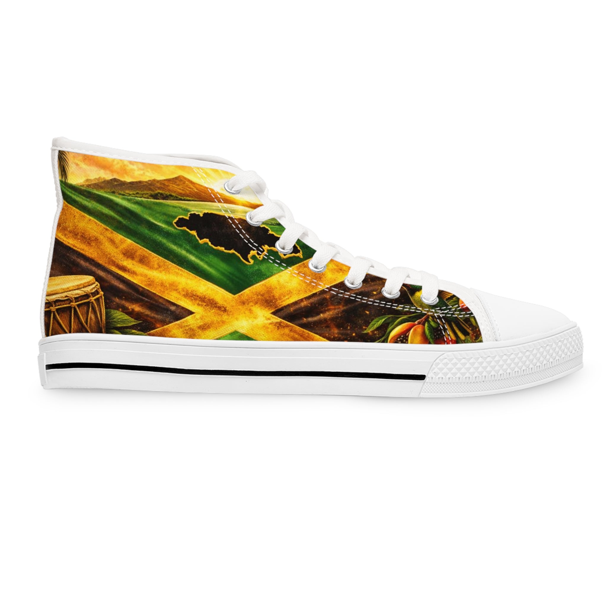 Women's High Top Sneakers — Jamaican Flag Reggae Floral Design