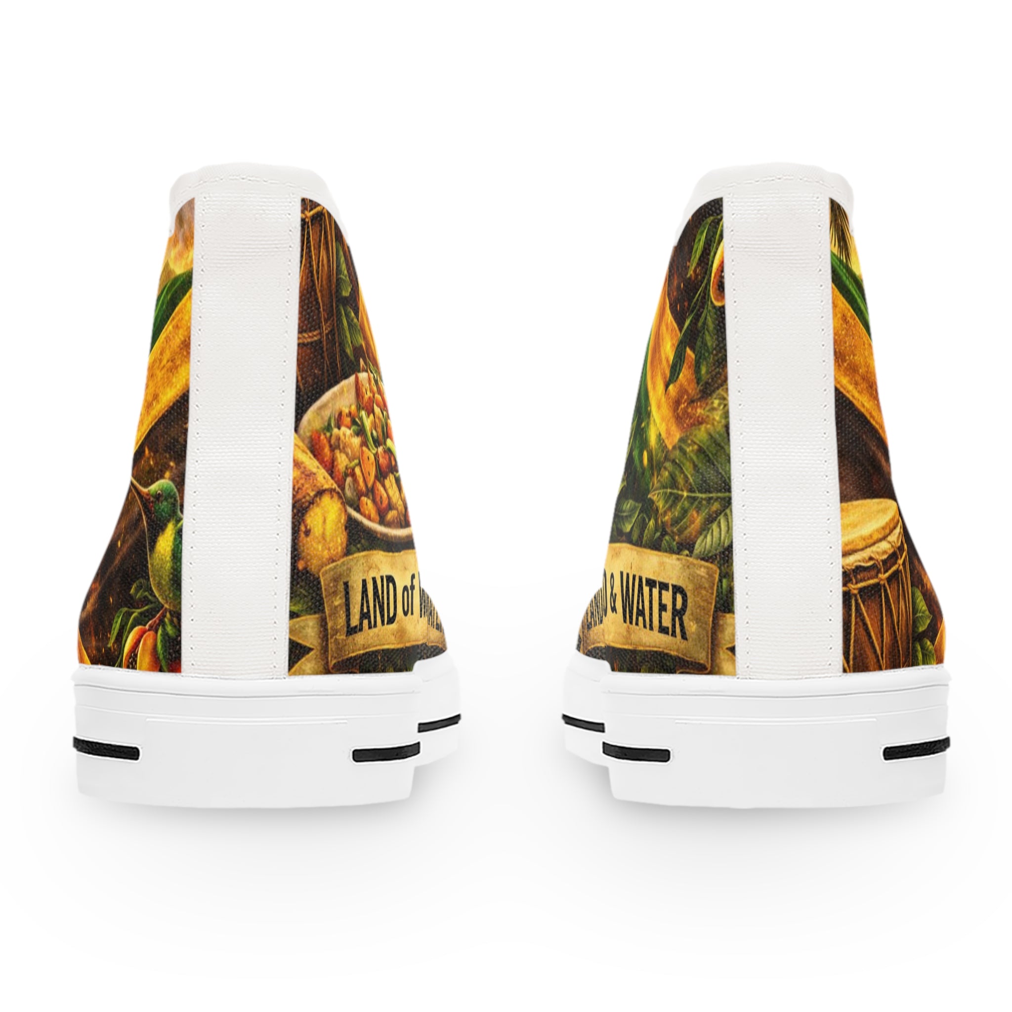 Women's High Top Sneakers — Jamaican Flag Reggae Floral Design